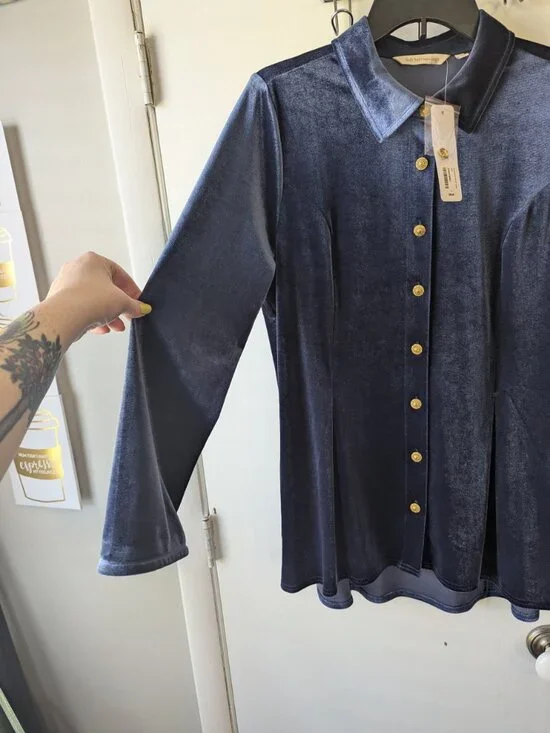 Soft Surroundings Enchanted Velvet Blue Blouse Size Large NWT - Picture 9 of 10